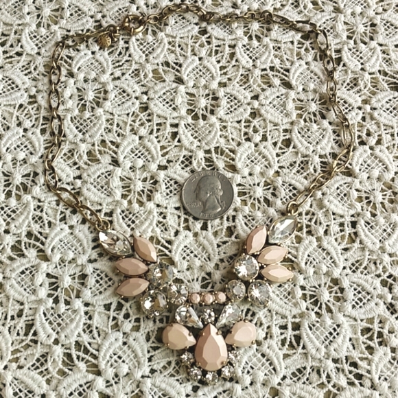 J. Crew Pink and Crystal Clear Rhinestones Floral Statement Necklace Goldtone - Picture 3 of 8